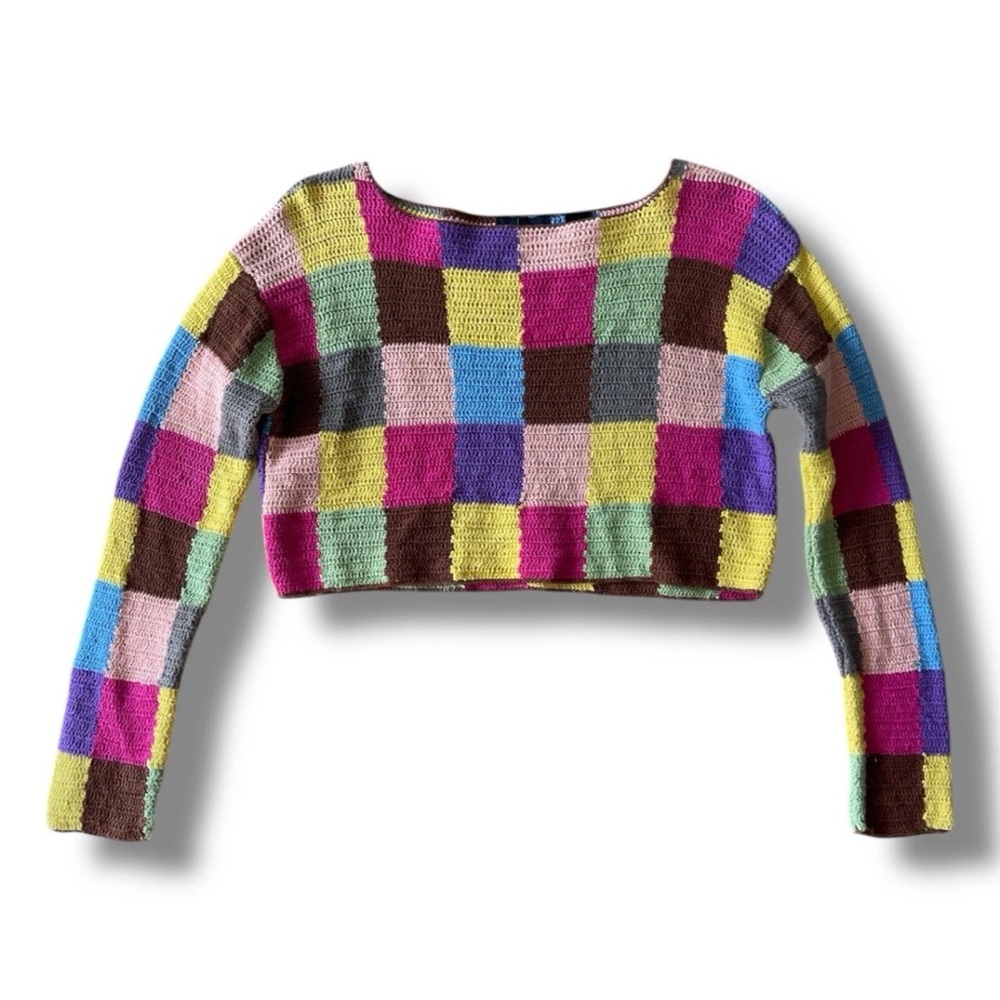 Moda International Color Block Patchwork Crochete… - image 7
